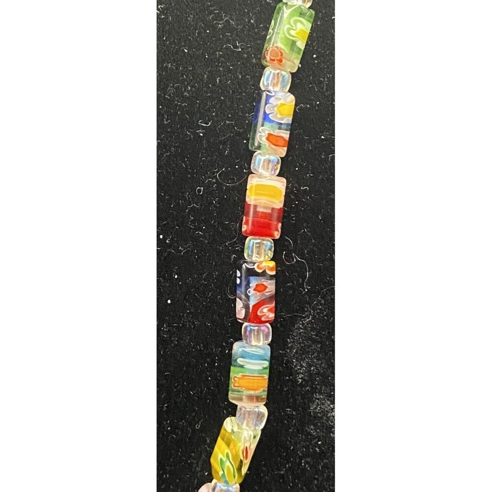 Unique Multicolor Necklace Venetian Millefiori 6mmx3mm Tube Bead 17" Gold Tone - Picture 3 of 11